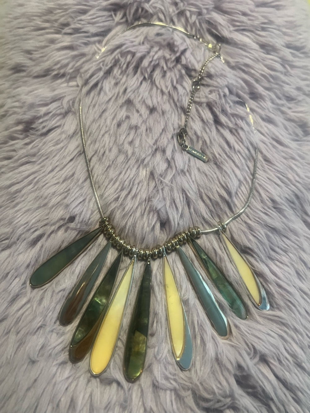 Statement Teardrop Pendant Necklace in Green, Blue & Cream